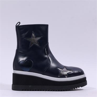 Marco Moreo Stockholm Heart Wedge Boot - Navy Leather